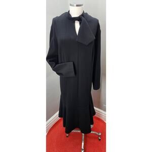60s Vintage Wool Black Shift Dress with Moscow Origins - XXL